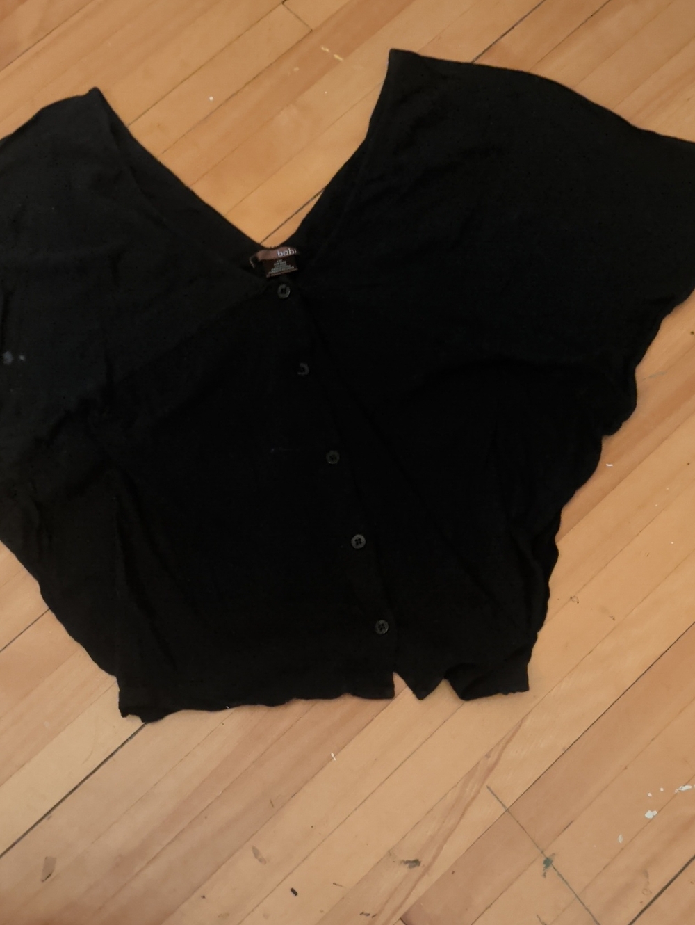 bobi Black Button-Front Short Sleeve Top
